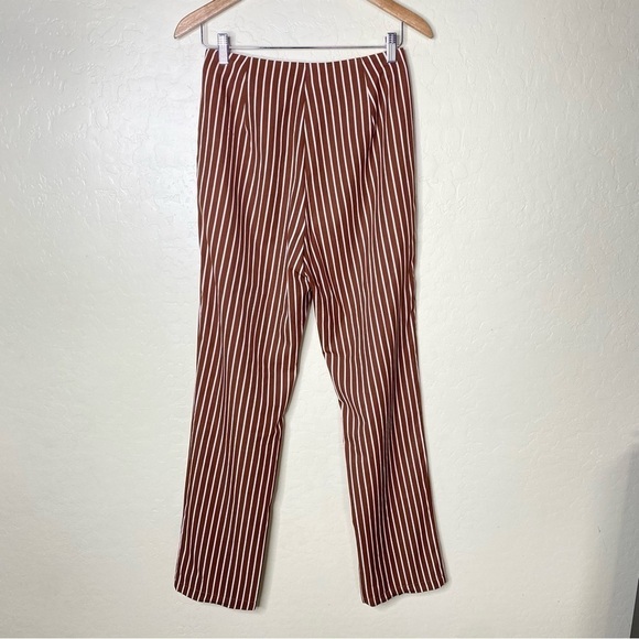 Lulus Never Too Late Striped Split Hem Pants Brown Cream  Size S Small - Picture 6 of 14